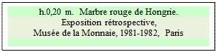 Zone de Texte: h.0,20 m.  Marbre rouge de Hongrie.
 Exposition rétrospective, 
Musée de la Monnaie, 1981-1982, Paris 

