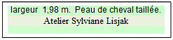 Zone de Texte: largeur  1,98 m.  Peau de cheval taille.
Atelier Sylviane Lisjak



