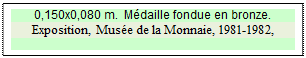 Zone de Texte: 0,150x0,080 m.  Mdaille fondue en bronze.
Exposition, Muse de la Monnaie, 1981-1982, 




