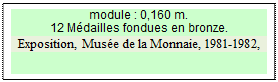 Zone de Texte: module : 0,160 m.  
12 Mdailles fondues en bronze.
Exposition, Muse de la Monnaie, 1981-1982, 

