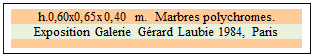 Zone de Texte: h.0,60x0,65x0,40 m.  Marbres polychromes.
Exposition Galerie Grard Laubie 1984, Paris 

