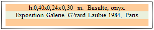 Zone de Texte: h.0,40x0,24x0,30 m.  Basalte, onyx. 
Exposition Galerie G?rard Laubie 1984, Paris


