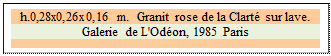 Zone de Texte: h.0,28x0,26x0,16 m.  Granit rose de la Clart sur lave. 
Galerie de L'Odon, 1985 Paris 

