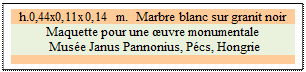 Zone de Texte: h.0,44x0,11x0,14 m.  Marbre blanc sur granit noir 
Maquette pour une uvre monumentale
 Muse Janus Pannonius, Pcs, Hongrie

