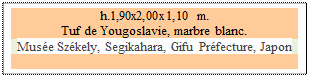 Zone de Texte: h.1,90x2,00x1,10 m.
Tuf de Yougoslavie, marbre blanc. 
Muse Szkely, Segikahara, Gifu Prfecture, Japon 

