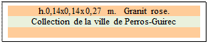 Zone de Texte: h.0,14x0,14x0,27 m.   Granit rose. 
Collection de la ville de Perros-Guirec

