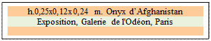 Zone de Texte: h.0,25x0,12x0,24 m. Onyx dAfghanistan 
Exposition, Galerie de l'Odon, Paris

