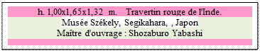 Zone de Texte: h. 1,00x1,65x1,32 m.   Travertin rouge de l'Inde. 
Muse Szkely, Segikahara, , Japon 
Matre d'ouvrage : Shozaburo Yabashi

