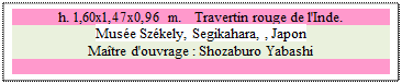 Zone de Texte: h. 1,60x1,47x0,96 m.   Travertin rouge de l'Inde. 
Muse Szkely, Segikahara, , Japon 
Matre d'ouvrage : Shozaburo Yabashi

