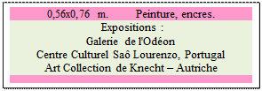 Zone de Texte: 0,56x0,76 m. 	 Peinture, encres.
 Expositions : 
Galerie de l'Odon 
Centre Culturel Sa Lourenzo, Portugal 
Art Collection de Knecht  Autriche

