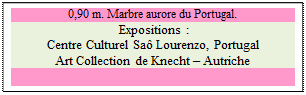 Zone de Texte: 0,90 m. Marbre aurore du Portugal. 
 Expositions :
Centre Culturel Sa Lourenzo, Portugal 
Art Collection de Knecht  Autriche

