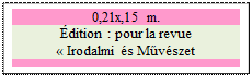 Zone de Texte: 0,21x,15 m.
dition : pour la revue
 Irodalmi s Művszet

