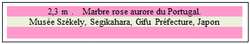 Zone de Texte: 2,3 m .    Marbre rose aurore du Portugal.
Muse Szkely, Segikahara, Gifu Prfecture, Japon 

