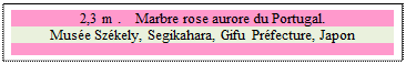 Zone de Texte: 2,3 m .    Marbre rose aurore du Portugal.
Muse Szkely, Segikahara, Gifu Prfecture, Japon 

